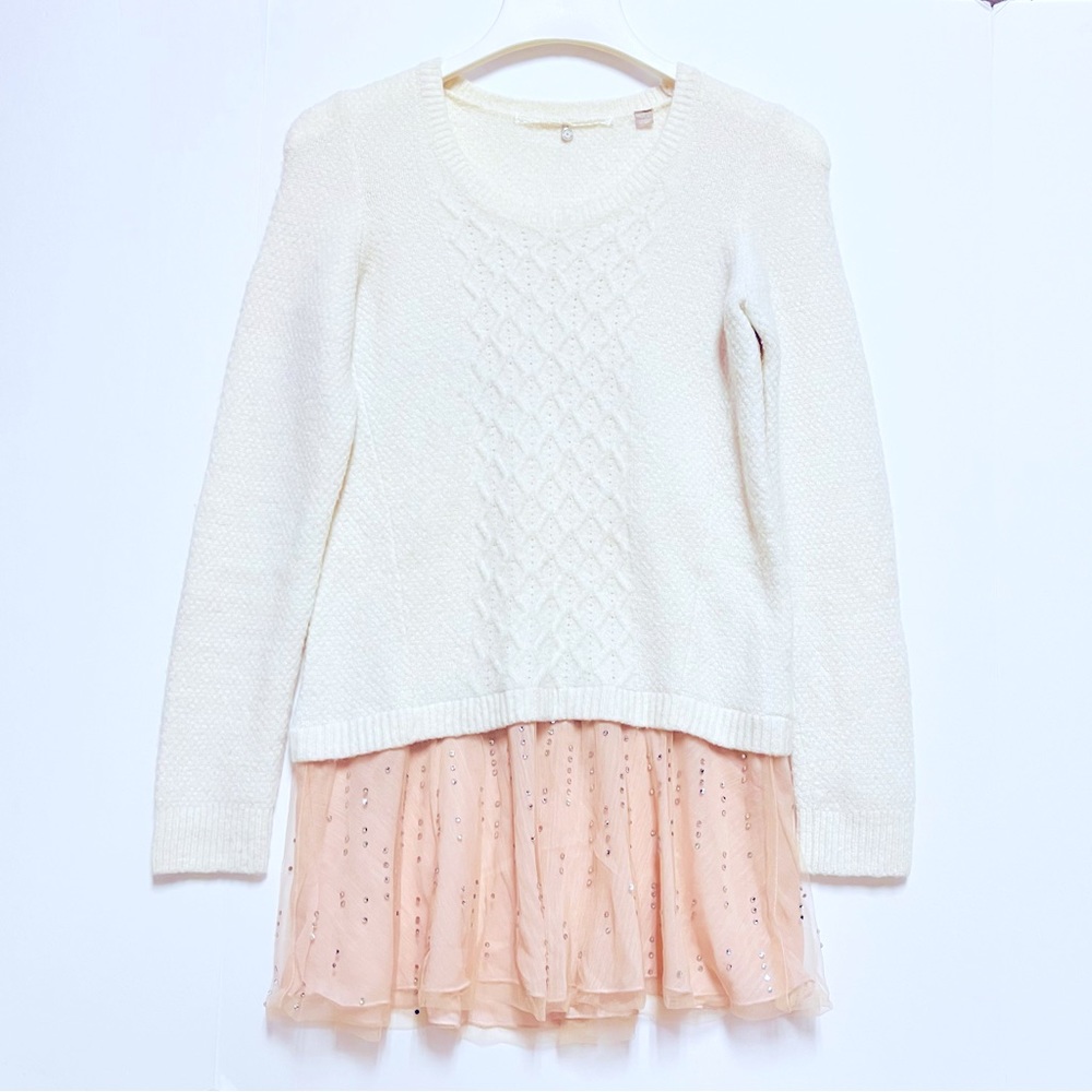 Knitted & Knotted Anthropologie Ballerina Wool Alpaca Ivory Pink Sweater Small - Picture 1 of 13